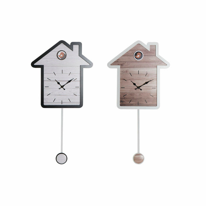 Ceas de Perete DKD Home Decor 32 x 5 x 56 cm Natural Alb Plastic Casă Lemn MDF (2 Unități)