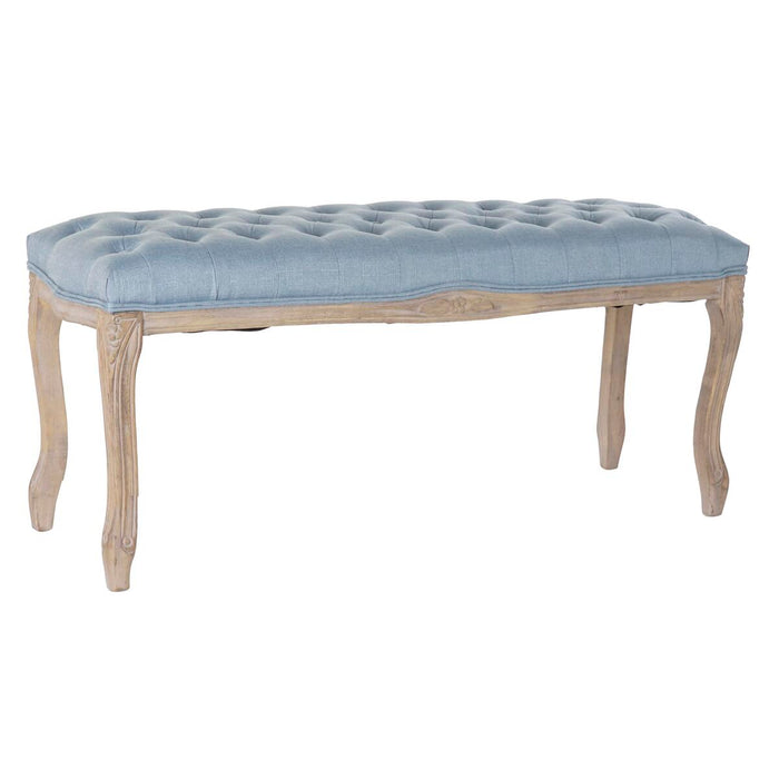 Banchetă DKD Home Decor Albastru Poliester Lemn de cauciuc Maro Deschis (110 x 37 x 48 cm)