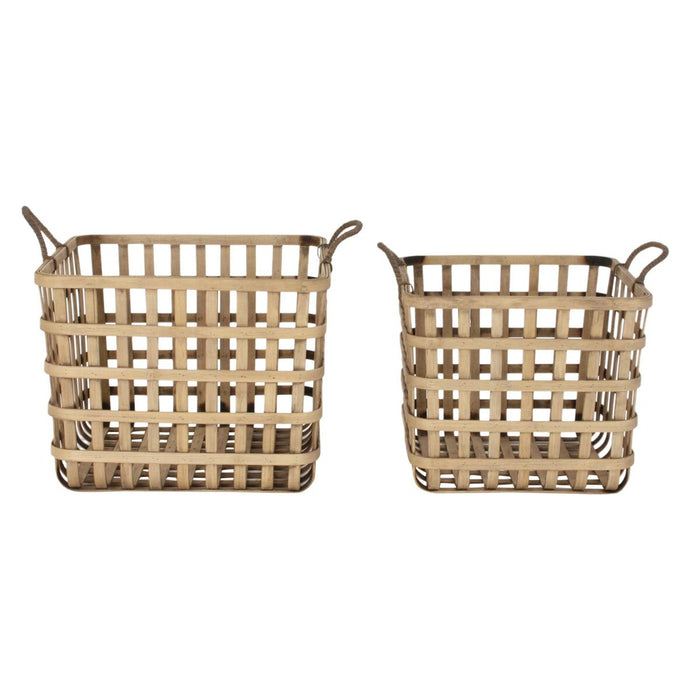 Set de Coșuri DKD Home Decor Maro Bambus Tropical 36,5 x 36,5 x 35 cm