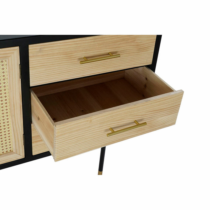 Servantă DKD Home Decor Negru Auriu* Natural Ratan Pin 150 x 44 x 76 cm