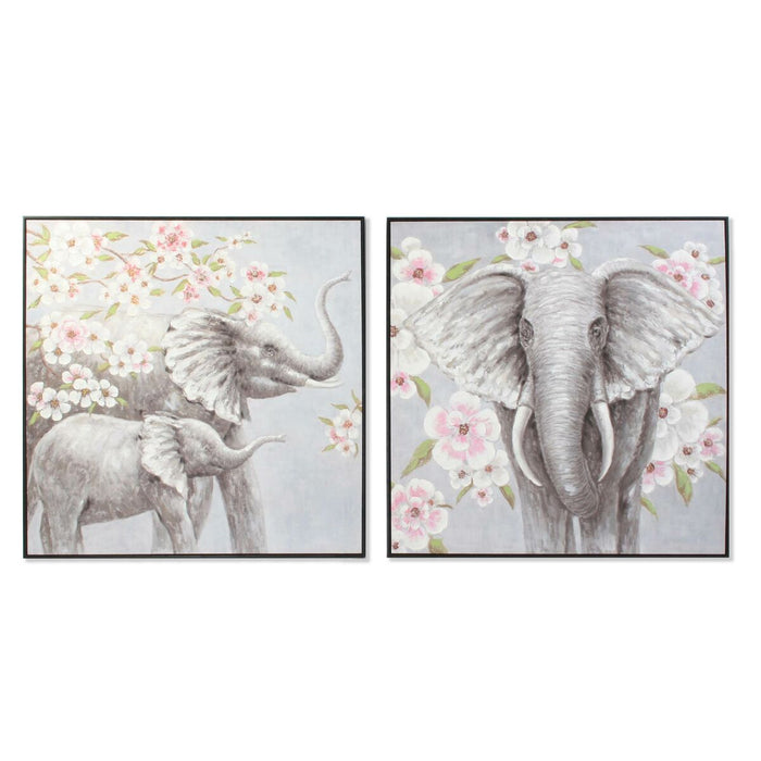 Tablou DKD Home Decor Elefant 100 x 3,5 x 100 cm Colonial Květiny (2 Unități)