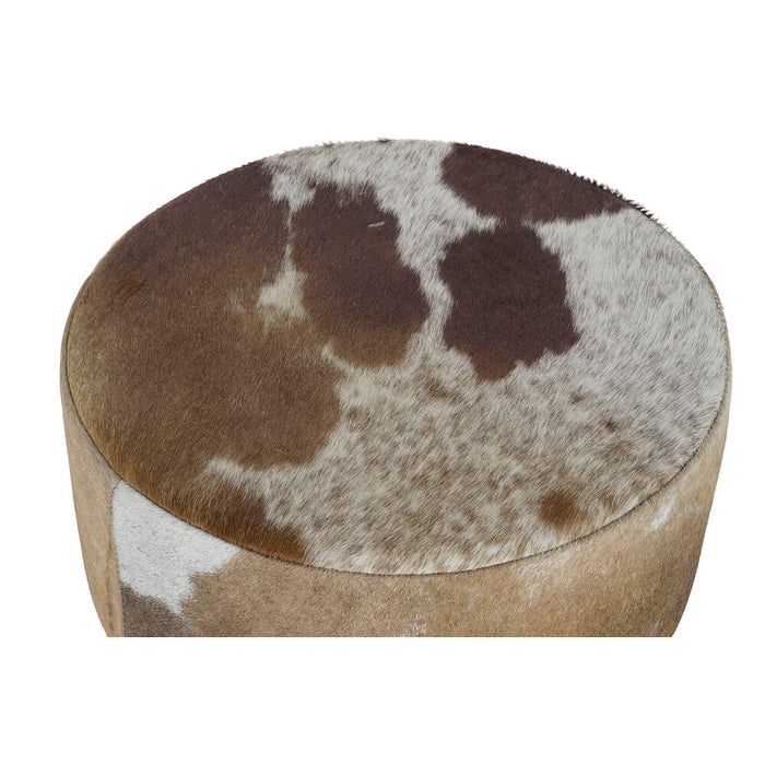 Taburet DKD Home Decor Natural Lemn Maro Piele Alb (42 x 42 x 77 cm)