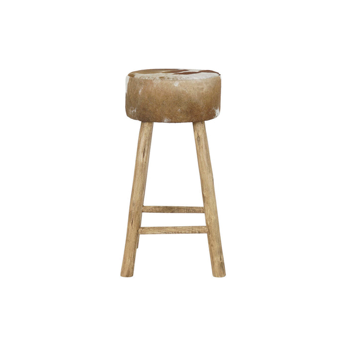 Taburet DKD Home Decor Natural Lemn Maro Piele Alb (42 x 42 x 77 cm)