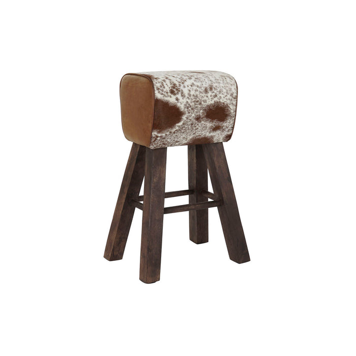 Taburet DKD Home Decor Negru Lemn Maro Piele Alb (50 x 35 x 75 cm)