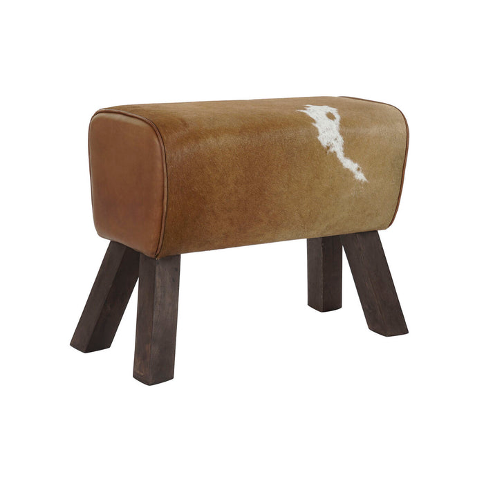 Suport pentru Picioare DKD Home Decor Negru Lemn Maro Vacă Piele Alb (64 x 28 x 53 cm)