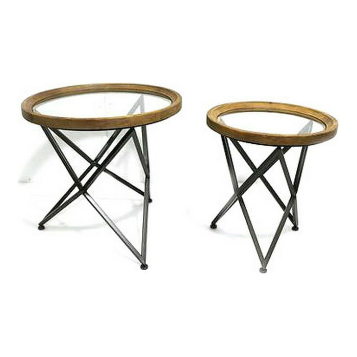 Set de 2 mese DKD Home Decor Negru Natural Metal Geam Plastic 65 x 65 x 63 cm