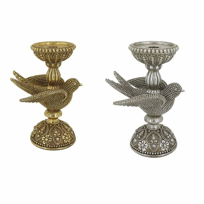 Candelabru DKD Home Decor Multicolor Auriu* Argintiu Rășină Pasăre 17 x 11 x 25 cm (2 Unități)