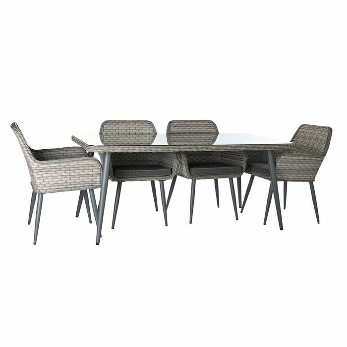 Set de 3 mese DKD Home Decor 166 x 92 x 72 cm Geam ratan sintetic Oțel 83 cm (166 x 92 x 72 cm)
