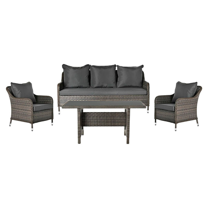 Canapea de Grădină DKD Home Decor Geam Gri Poliester ratan sintetic Oțel Maro închis (175 x 73 x 81 cm)