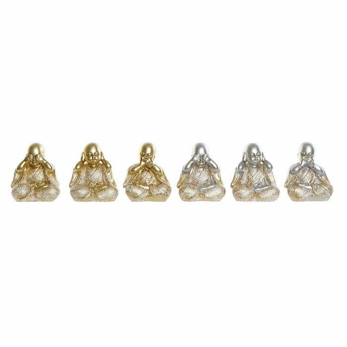 Figură Decorativă DKD Home Decor Auriu* Argintiu Călugăr Oriental 10,5 x 6 x 12 cm (6 Piese)
