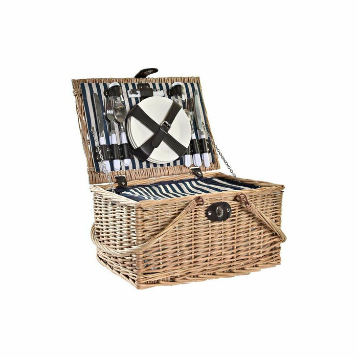 Coș DKD Home Decor răchită Picnic Ceramică Natural Albastru Poliester Oțel inoxidabil (41 x 33 x 23 cm)