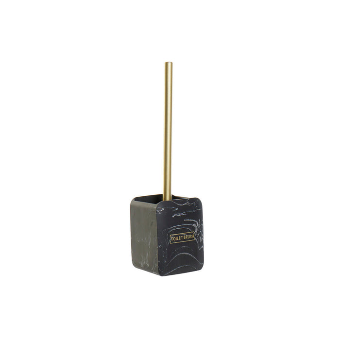 Perie pentru toaletă DKD Home Decor Negru Auriu* Metal Rășină Marmură 9,5 x 9,5 x 37 cm