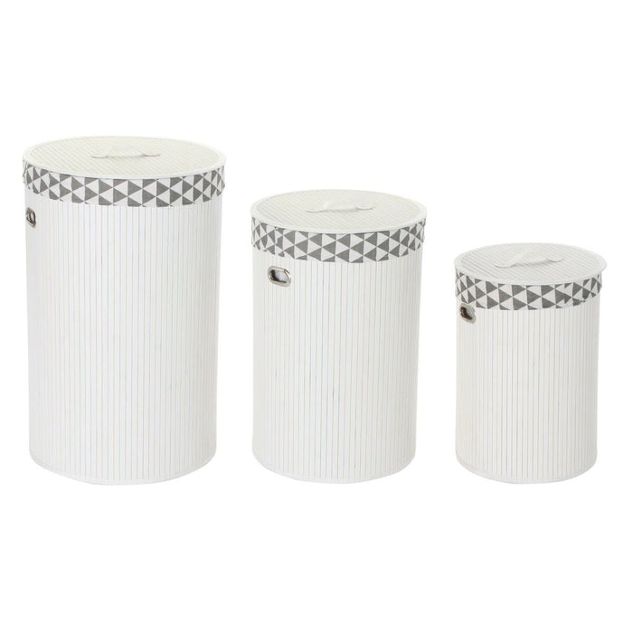 Coș pentru rufe murdare DKD Home Decor Alb Set Poliester Bambus (38 x 38 x 60 cm) (3 Piese)