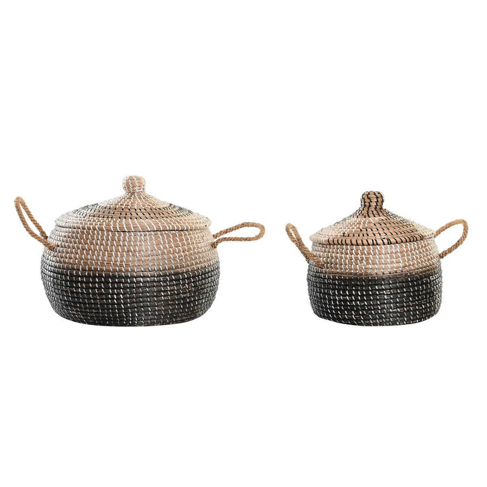 Set de Coșuri DKD Home Decor Gri Natural Bicolor Iarbă de mare Boho 41 x 41 x 33 cm (2 Unități)