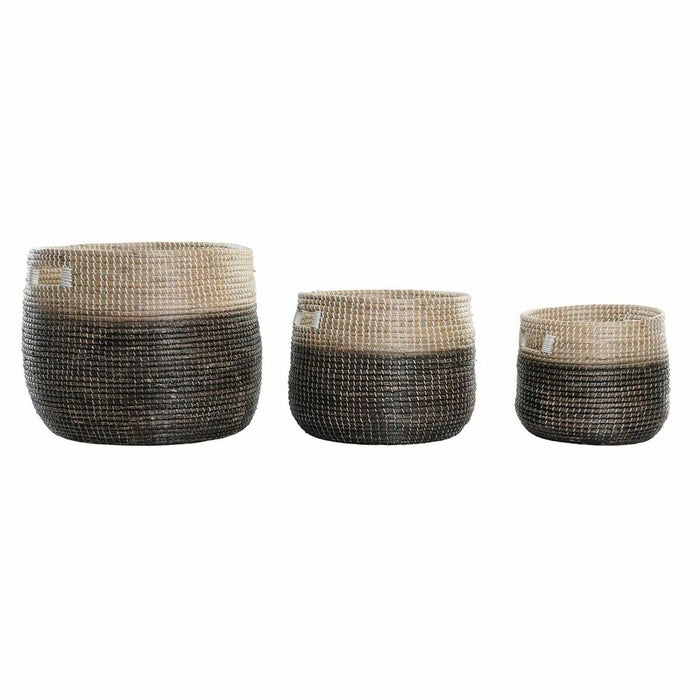 Set de Coșuri DKD Home Decor Natural Gri Iarbă de mare (3 pcs) (37 x 37 x 40 cm)