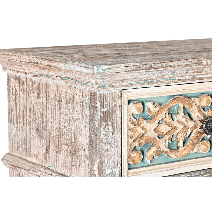 Comodă DKD Home Decor Alb Turquoise Lemn Oriental 99 x 38 x 91 cm