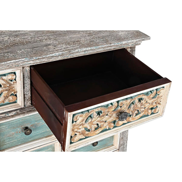 Comodă DKD Home Decor Alb Turquoise Lemn Oriental 99 x 38 x 91 cm