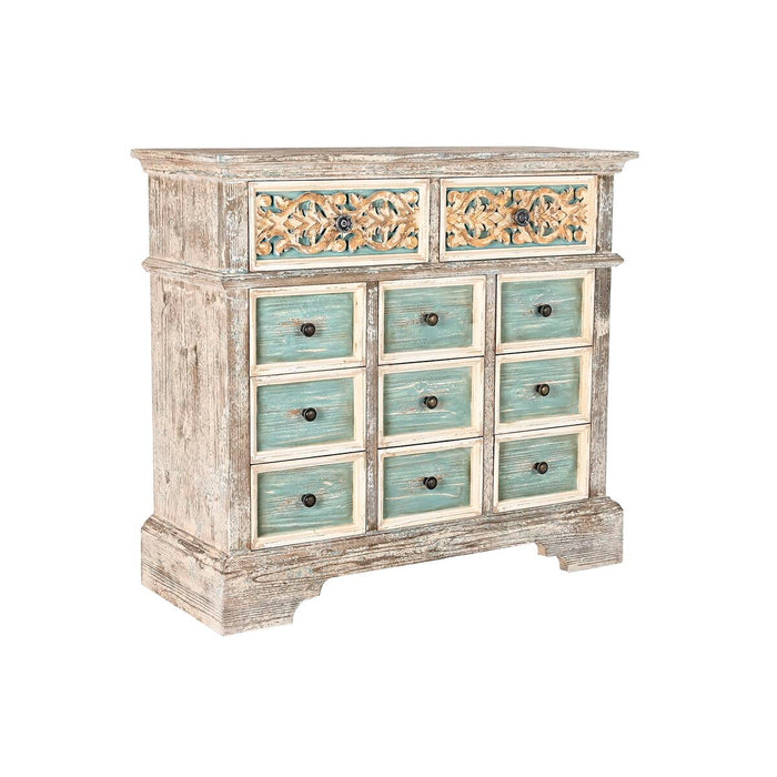 Comodă DKD Home Decor Alb Turquoise Lemn Oriental 99 x 38 x 91 cm