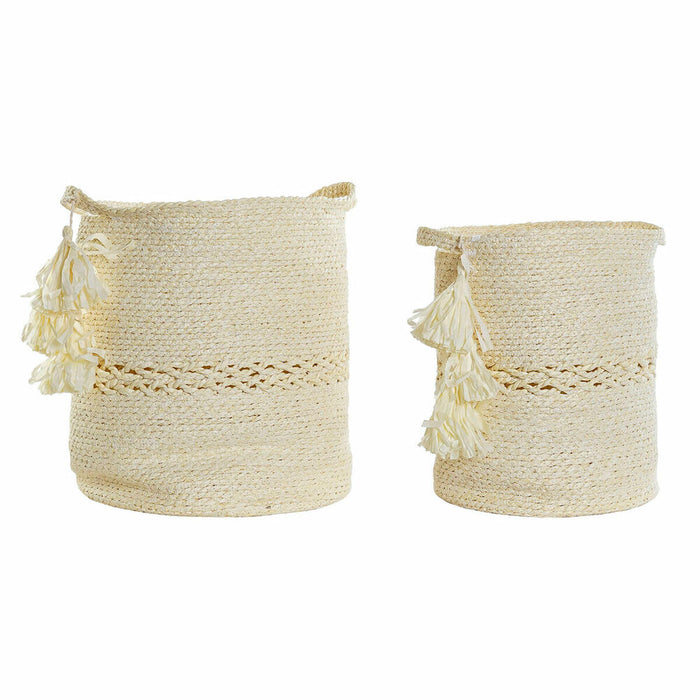 Set de Coșuri DKD Home Decor Bej Fibră naturală (34 x 34 x 37 cm)