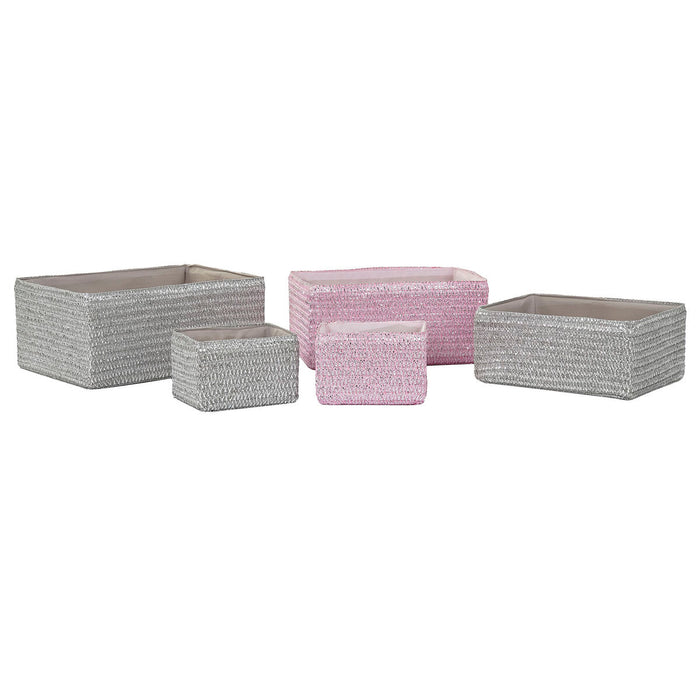 Set de Coșuri DKD Home Decor 41 x 29 x 18 cm Argintiu Gri Roz polipropilenă