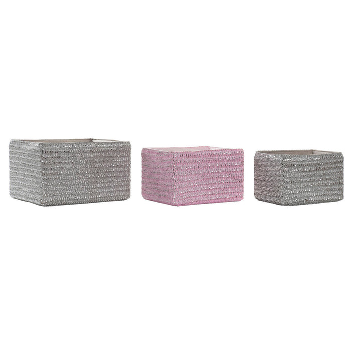 Set de Coșuri DKD Home Decor 30 x 23 x 18 cm Argintiu Gri Roz polipropilenă