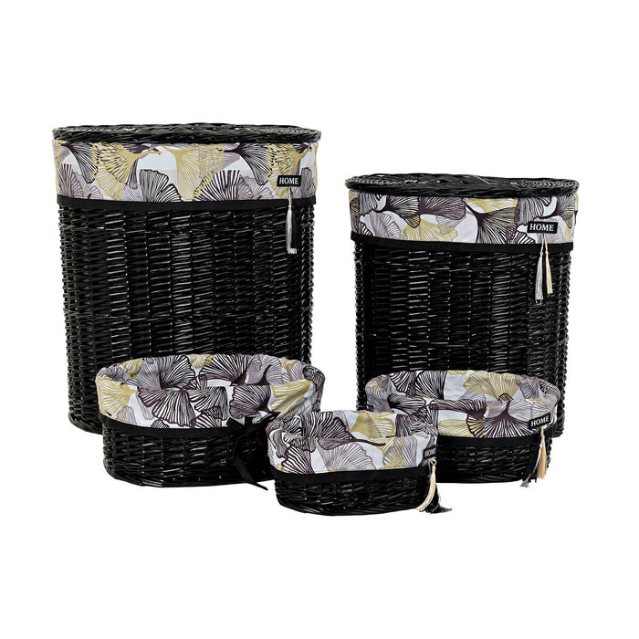 Set de Coșuri DKD Home Decor Negru Multicolor răchită 51 x 37 x 56 cm 5 Piese
