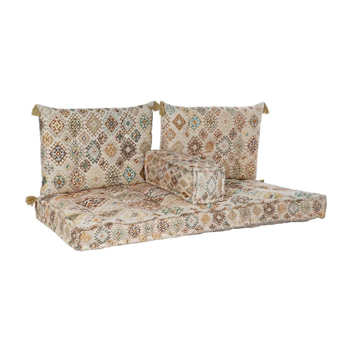 Canapea cu 2 Locuri DKD Home Decor Bej Maro Bumbac Galben (145 x 76 x 13 cm)