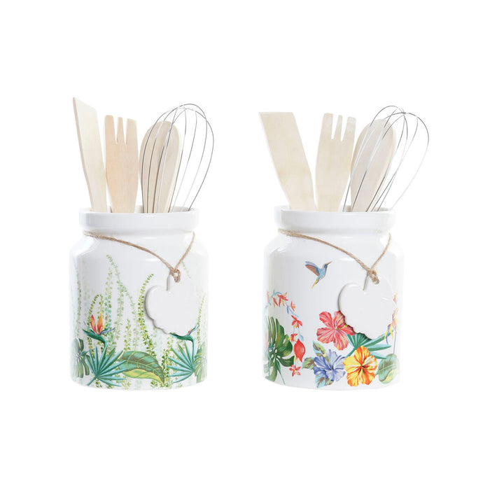 Set ustensile de bucătărie DKD Home Decor Tropical Metal Dolomite Lemn MDF 30 x 40 cm 12 x 12 x 25 cm (2 Unități)