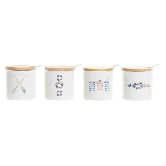 Zaharniță DKD Home Decor Marinar Alb Multicolor Bambus Dolomite 4 Piese 7,5 x 7,5 x 7,5 cm