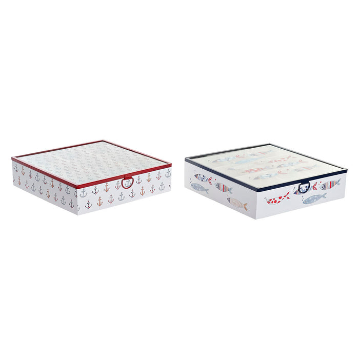 Cutie pentru infuzii DKD Home Decor Multicolor Coral Metal Geam Lemn MDF 24 x 24 x 6,5 cm (2 Unități)