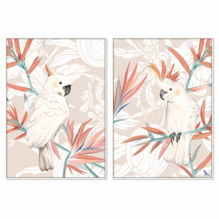 Tablou DKD Home Decor 100 x 4 x 140 cm Papagal Tropical (2 Unități)