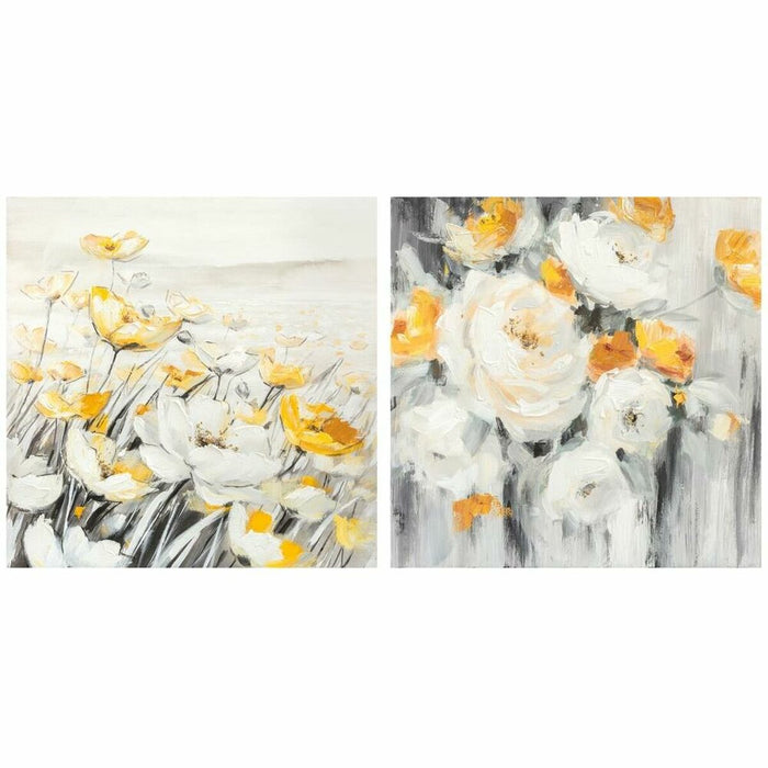 Tablou DKD Home Decor 90 x 3,7 x 90 cm Květiny Cottage (2 Unități)