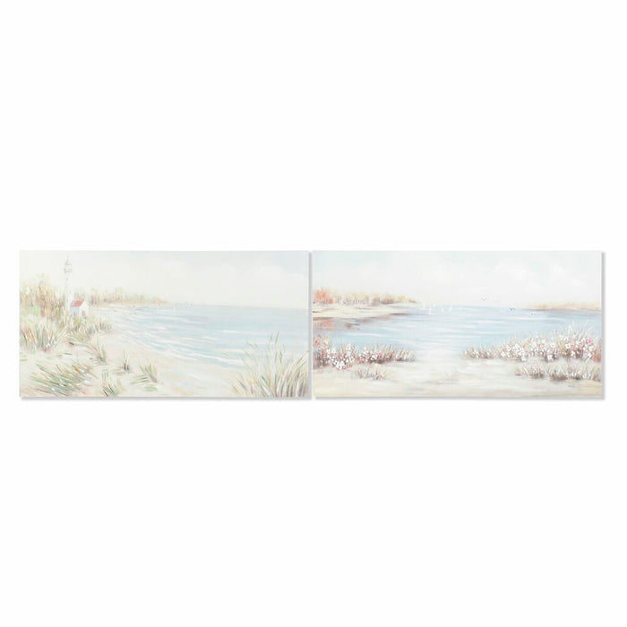 Tablou DKD Home Decor 140 x 3,7 x 70 cm Plajă Mediterană (2 Unități)