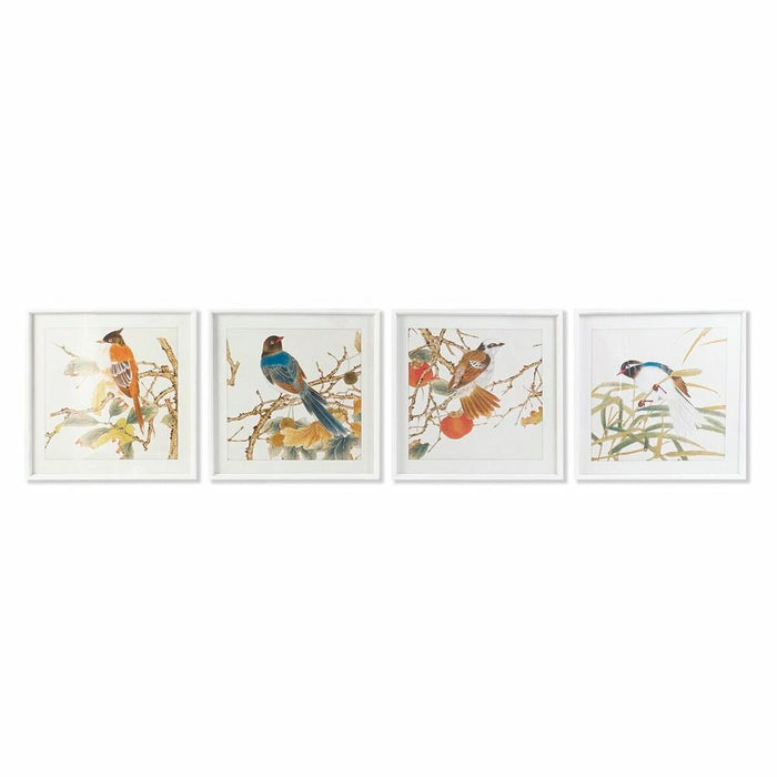 Tablou DKD Home Decor Pasăre Shabby Chic 60 x 2,5 x 60 cm (4 Unități)