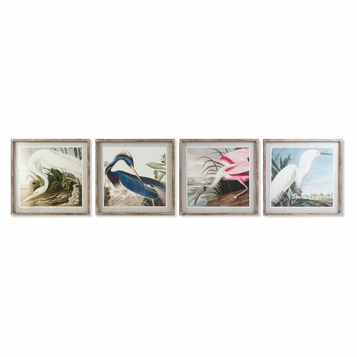 Tablou DKD Home Decor Pasăre Oriental 60 x 2,5 x 60 cm (4 Unități)