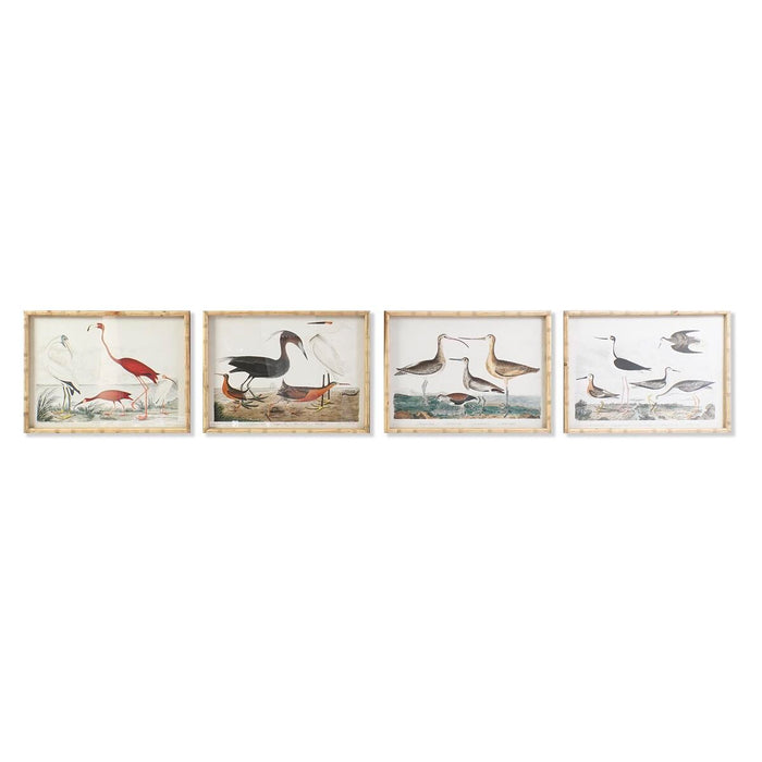 Tablou DKD Home Decor 60 x 2,8 x 45 cm Păsări Modern (4 Piese)