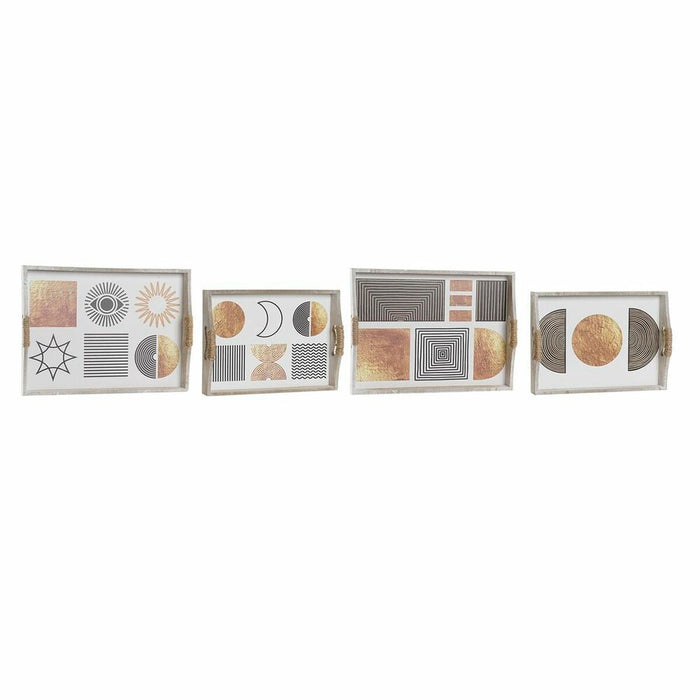 Set de Tăvi DKD Home Decor Alb Negru Auriu* Lemn MDF 40 x 30 x 6 cm (2 Unități) (12 Unități)