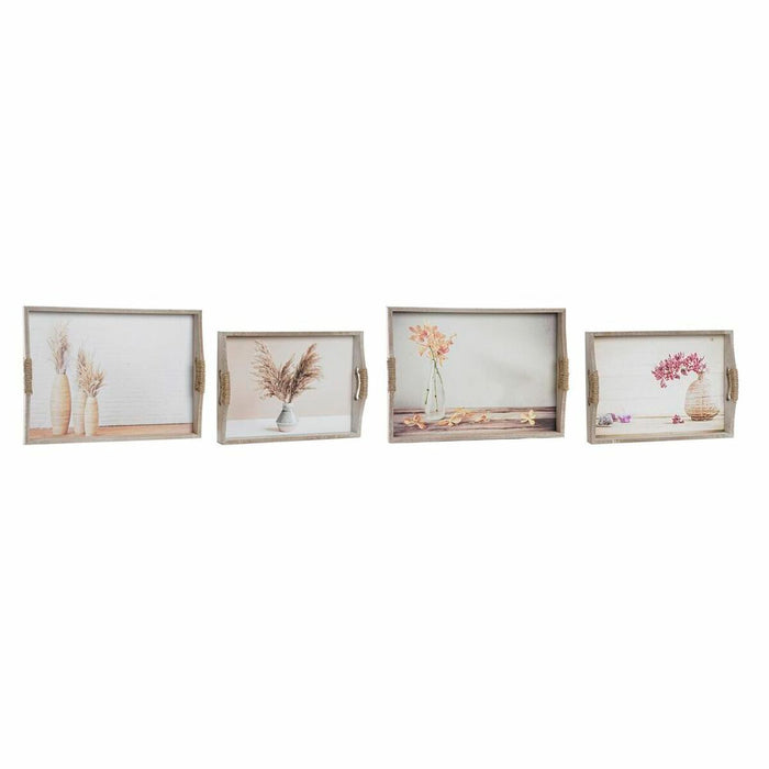 Set de Tăvi DKD Home Decor Multicolor Auriu* Lemn MDF Vază Scandinav 40 x 30 x 6 cm (2 Unități) (12 Unități)