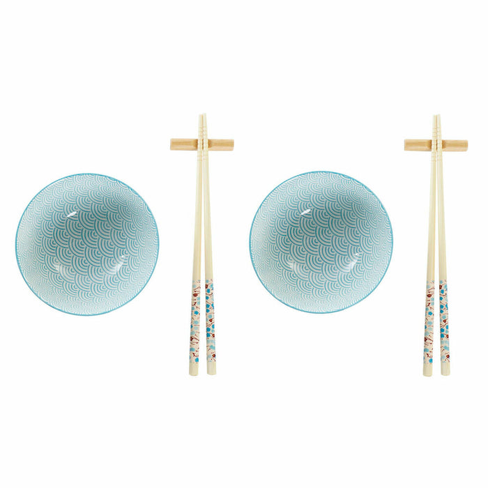 Set de Sushi DKD Home Decor Albastru Alb Bambus Gresie Oriental 30 x 21 x 7 cm (6 Piese) (2 Unități)