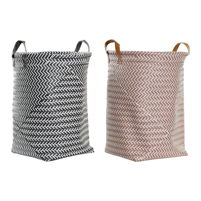 Coș pentru rufe murdare DKD Home Decor Geometric Gri Bej Alb Poliuretan polipropilenă 40 x 40 x 50 cm (2 Unități)