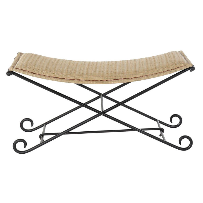 Banchetă DKD Home Decor   Negru Metal Maro Deschis Ratan (94 x 49 x 44 cm)