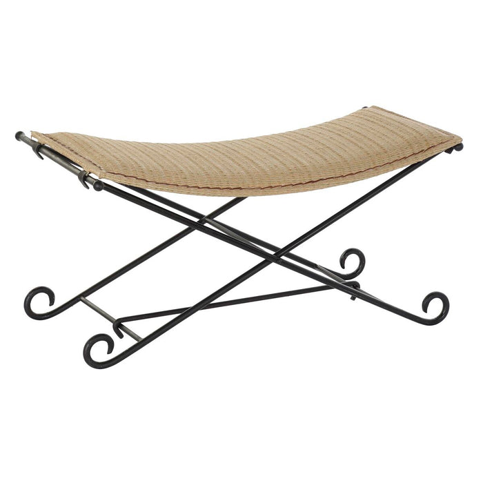 Banchetă DKD Home Decor   Negru Metal Maro Deschis Ratan (94 x 49 x 44 cm)