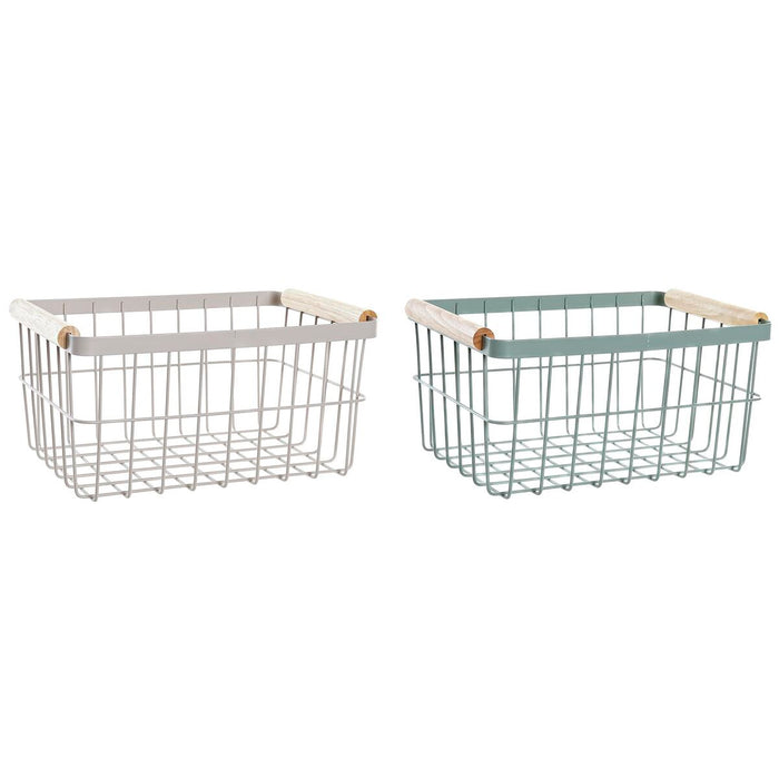 Coș din Sârmă DKD Home Decor Verde Bej Metal Pin Vintage 30,5 x 20 x 14,5 cm (2 Unități)