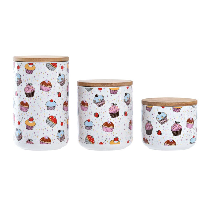 Set de 3 tuburi DKD Home Decor Natural Alb Multicolor Bambus Gresie 10 x 10 x 17 cm Brioșe