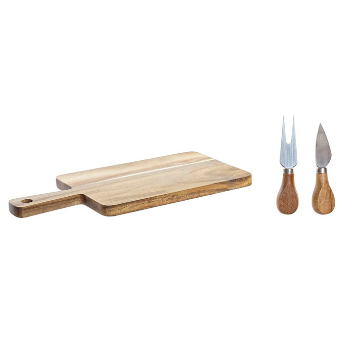 Set de plăci de tăiat DKD Home Decor 2 cuțite Oțel inoxidabil Salcâm 34 x 16 x 3,2 cm (2 Unități) (3 pcs)