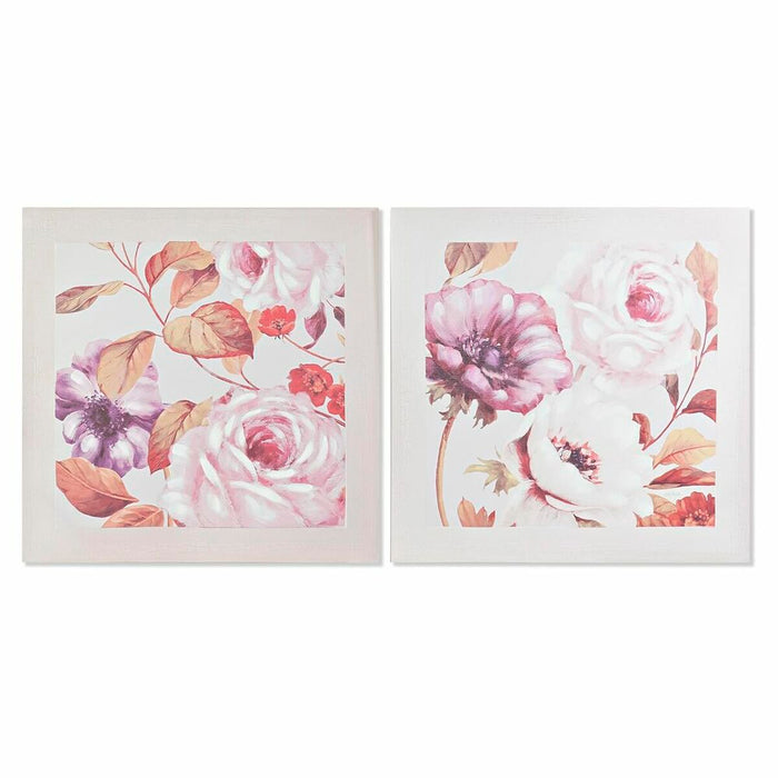 Tablou DKD Home Decor Trandafiri Romantic 70 x 3 x 70 cm (2 Unități)