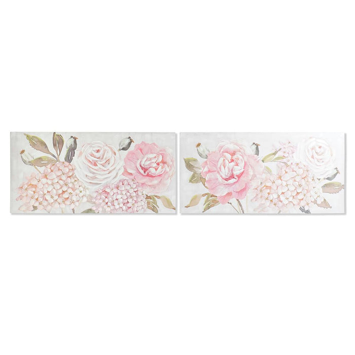Tablou DKD Home Decor 120 x 3 x 60 cm Květiny Shabby Chic (2 Unități)