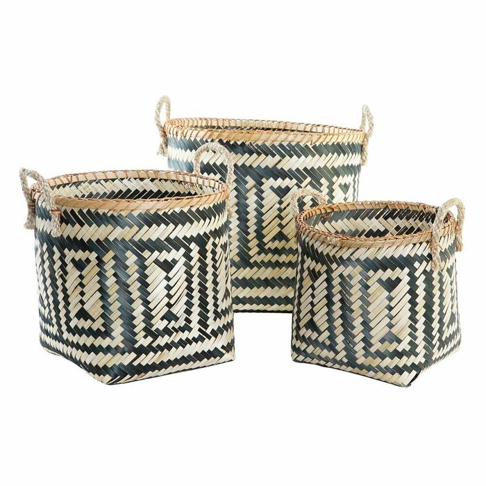 Set de Coșuri DKD Home Decor Negru Natural Bambus 40 x 38 x 38 cm
