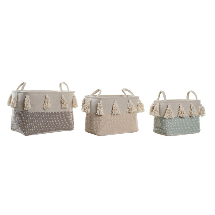 Set de Coșuri DKD Home Decor Poliester Franjuri (40 x 30 x 30 cm)