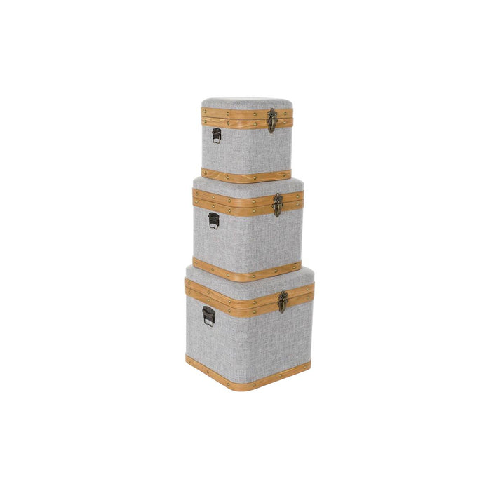 Set de Cutii Decorative DKD Home Decor Gri Lemn Poliester (3 pcs)